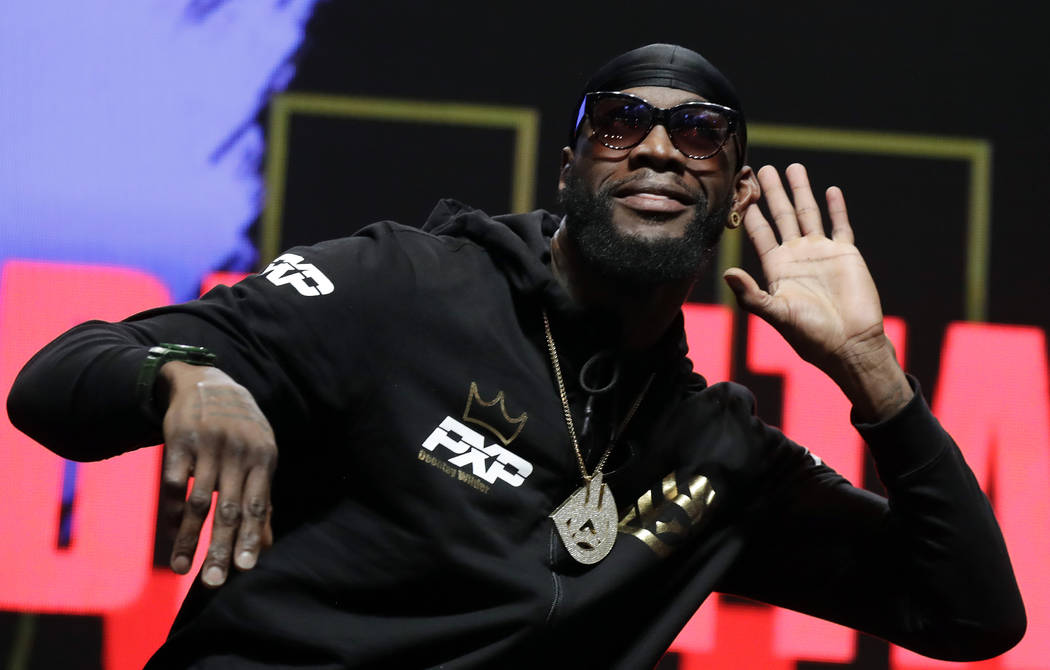 Deontay Wilder arrives at a weigh-in for his WBC heavyweight championship boxing match against ...