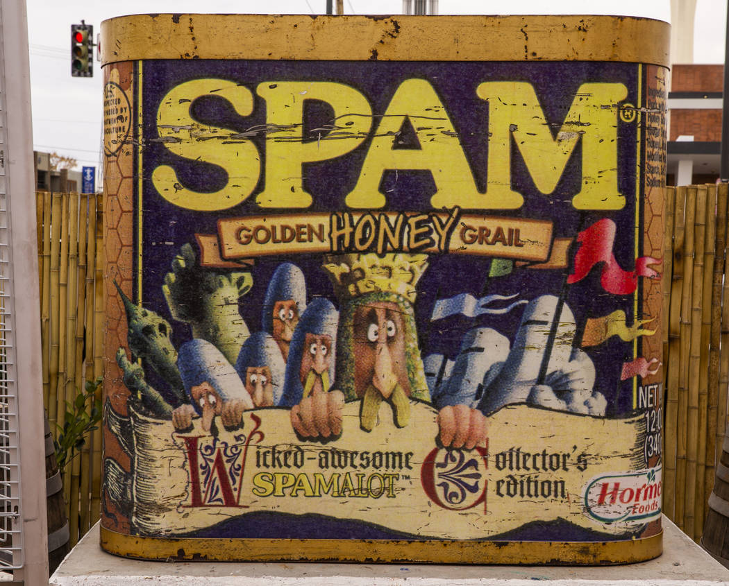 A giant Spam can is part of the decorations in the courtyard dining area of the 18bin restauran ...