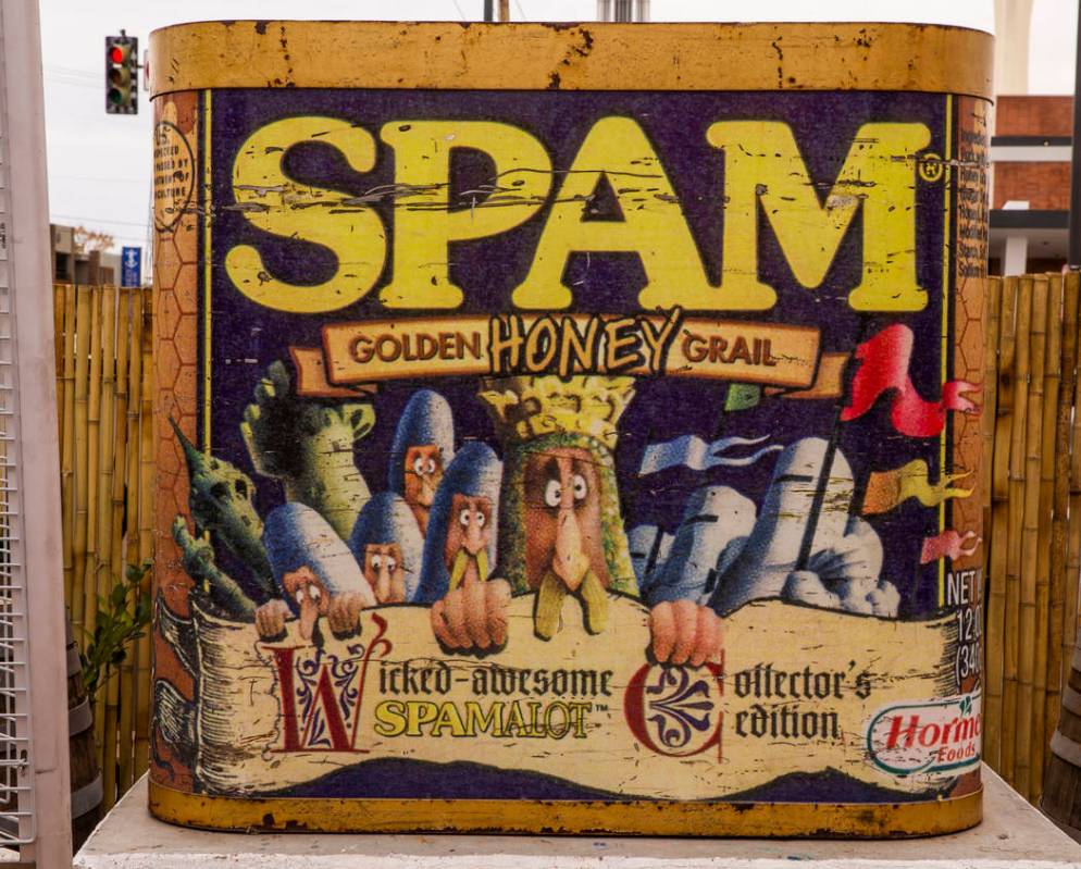 A giant Spam can is part of the decorations in the courtyard dining area of the 18bin restauran ...