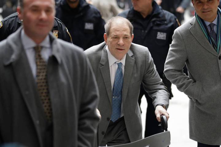 Harvey Weinstein arrives at a Manhattan courthouse for his rape trial in New York, Tuesday, Feb ...