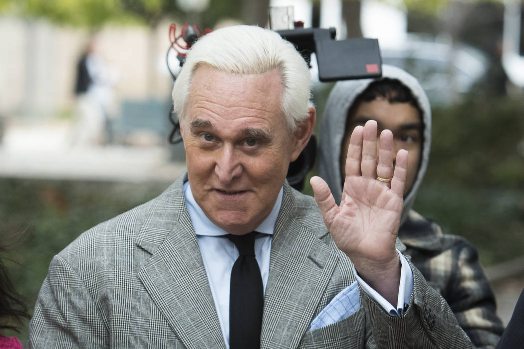 In a Nov. 7, 2019, file photo, Roger Stone arrives at Federal Court for his federal trial in Wa ...