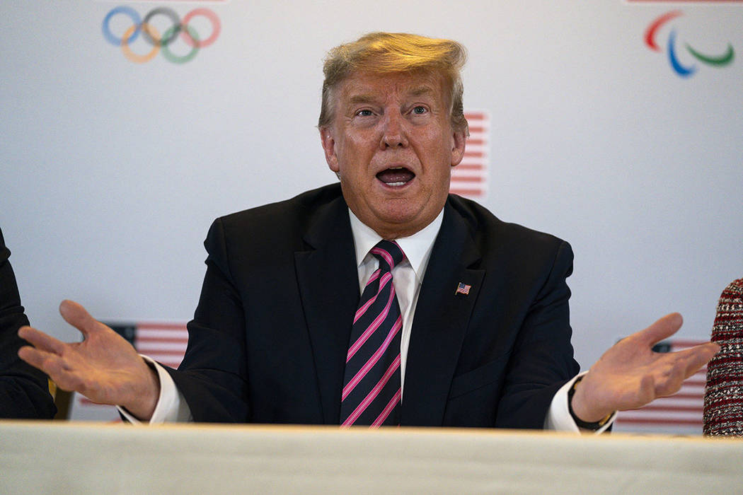 President Donald Trump speaks during a briefing with the U.S. Olympic and Paralympic Committee ...