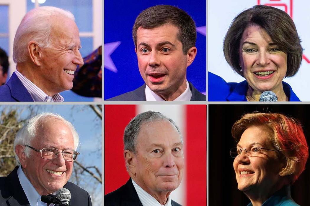 Clockwise, from top left: Joe Biden, Pete Buttigieg, Amy Klobuchar, Elizabeth Warren, Mike Bloo ...