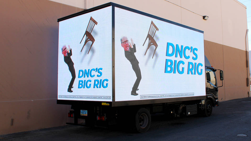 A mobile billboard paid for by the Republican National Committee will drive down the Strip Wedn ...
