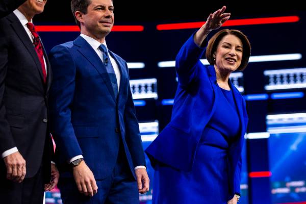 Democratic presidential candidates former South Bend Mayor Pete Buttigieg, left, and Sen. Amy K ...