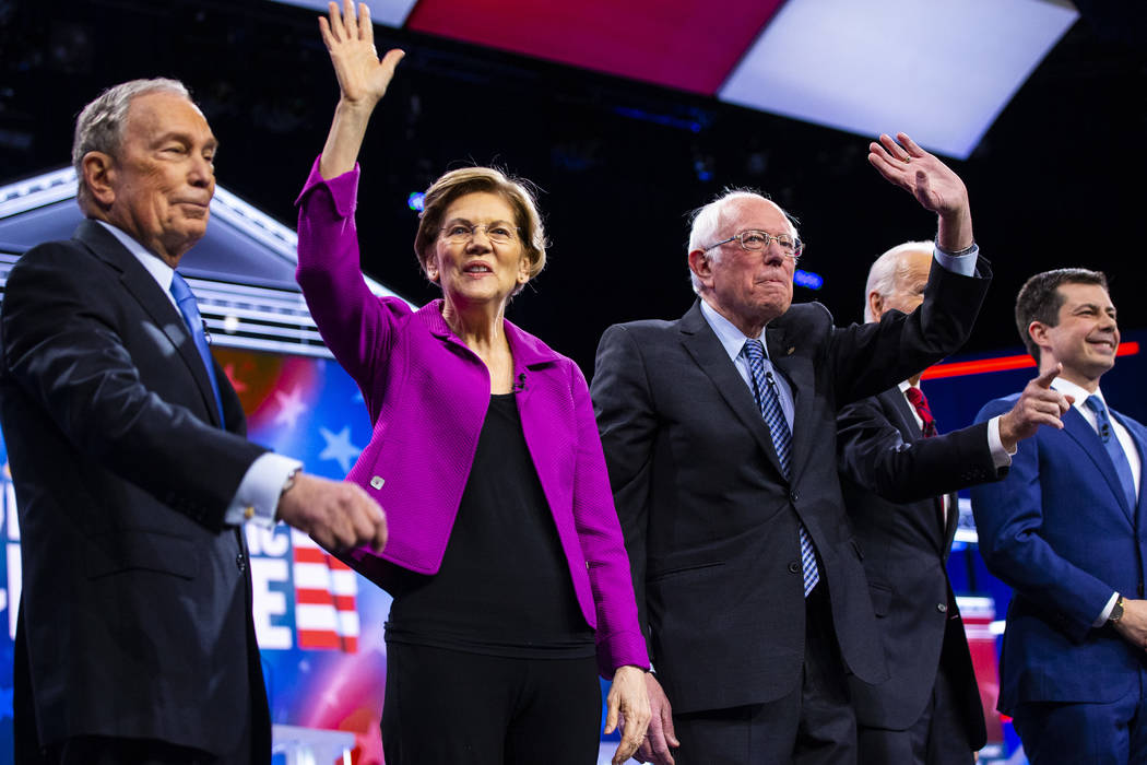 Democratic presidential candidates, from left, former New York City Mayor Michael Bloomberg, Se ...