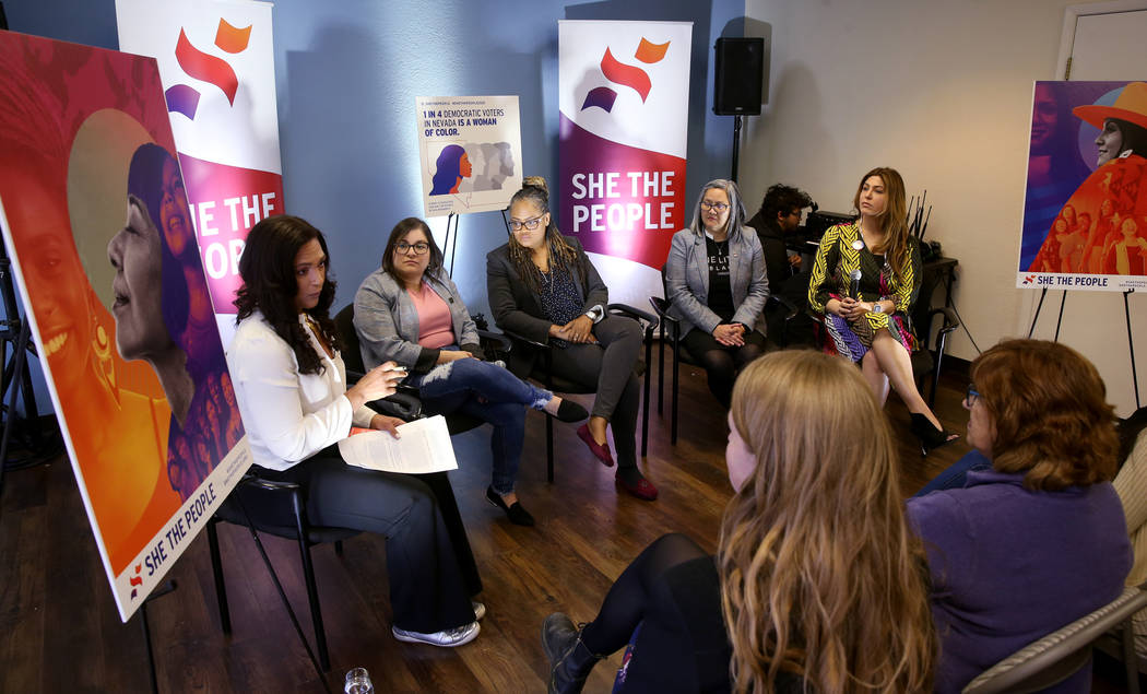 Aimee Allison, founder and president of She the People, from left, Raquel Cruz-Juarez, board ch ...