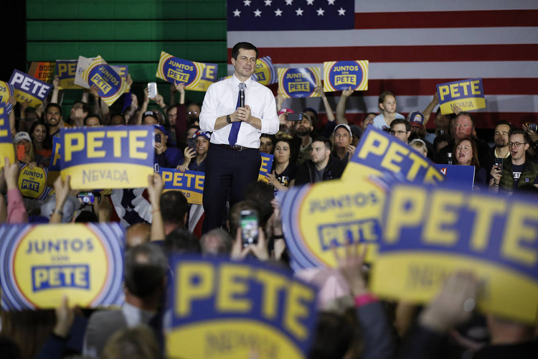 Democratic presidential candidate former South Bend Mayor Pete Buttigieg speaks during a rally ...