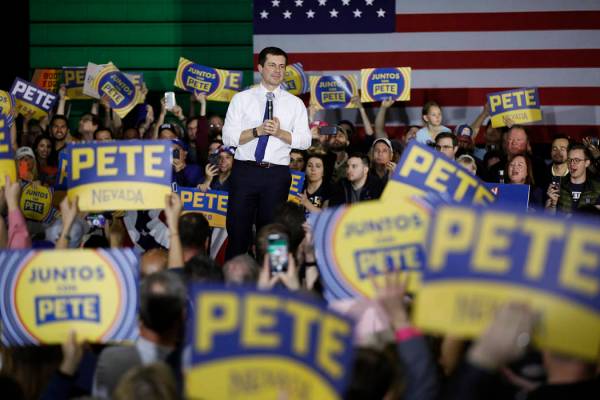 Democratic presidential candidate former South Bend Mayor Pete Buttigieg speaks during a rally ...