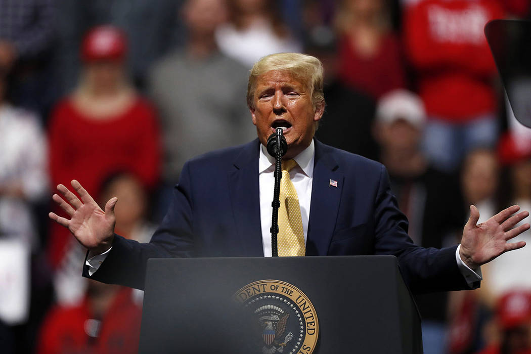 President Donald Trump speaks at a campaign rally Thursday, Feb. 20, 2020, in Colorado Springs, ...