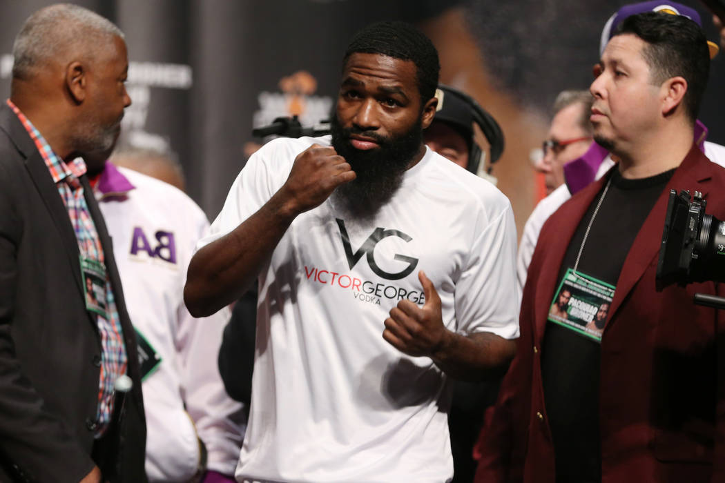 Adrien Broner during his weigh-in at the MGM Grand Garden in Las Vegas, Friday, Jan. 18, 2019. ...