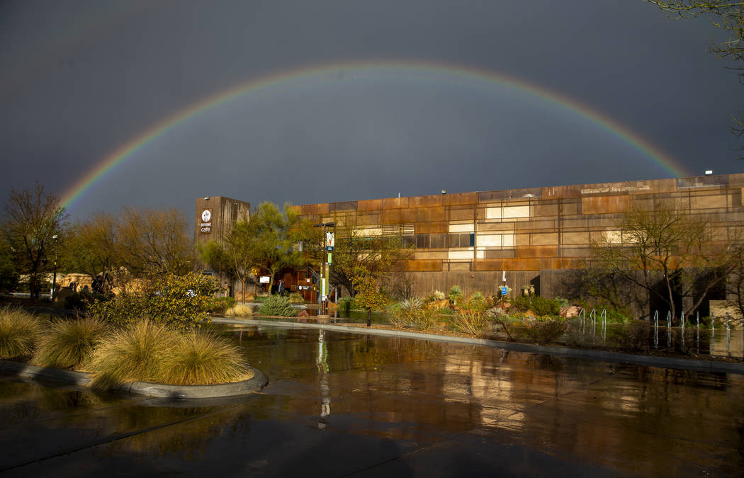 A full rainbow beyond Springs Preserve as Democratic presidential candidate and former South Be ...