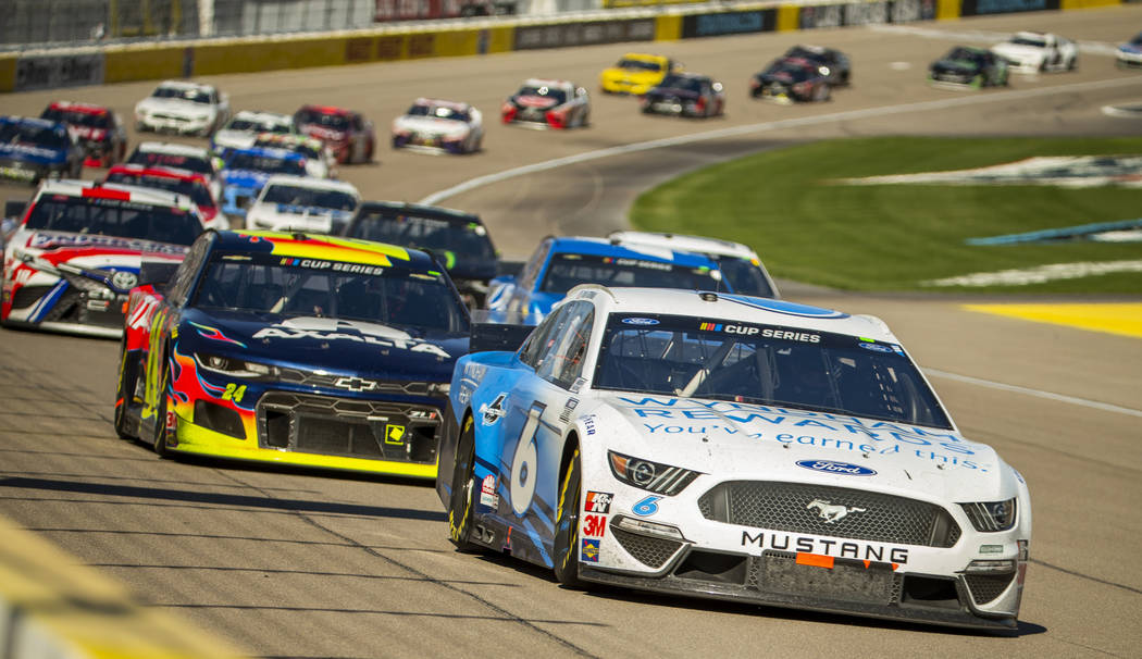 Ross Chastain (6) holds his position on the first turn during the Pennzoil 400 presented by Jif ...