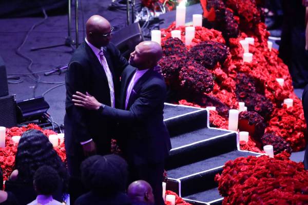 Joe Bryant and former Los Angeles Lakers' Derek Fisher arrive for a celebration of life for Kob ...