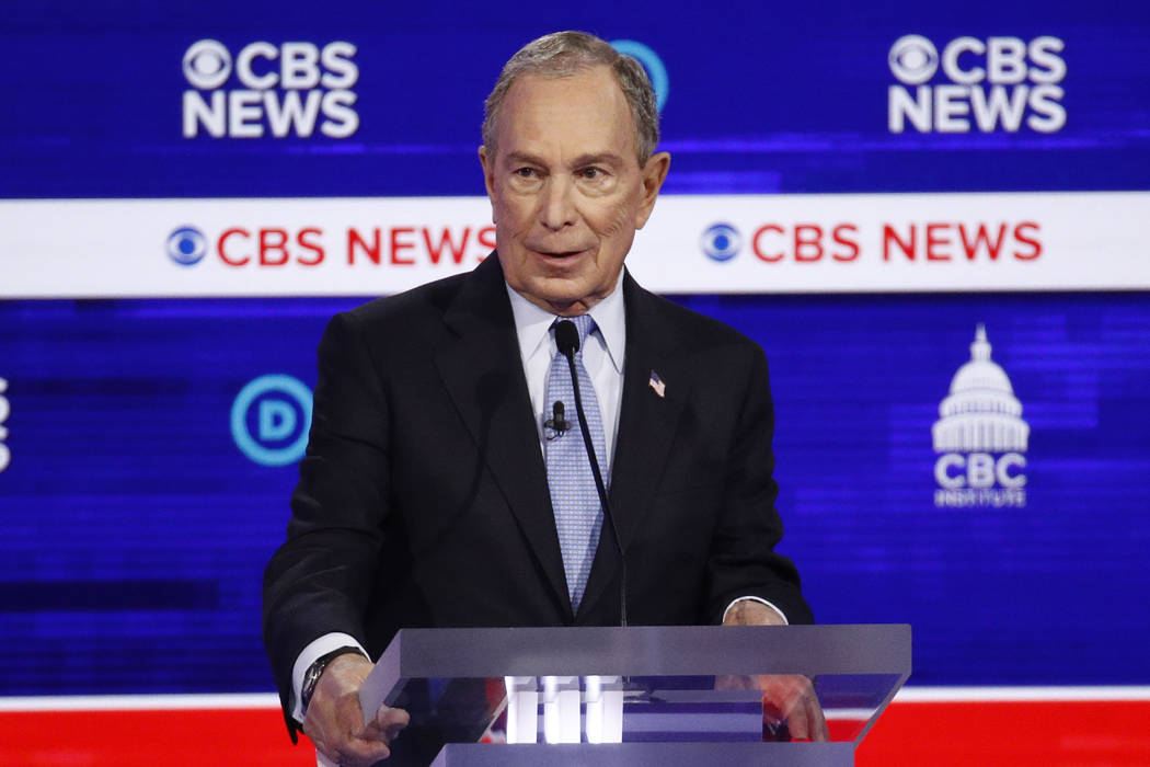 Democratic presidential candidates former New York City Mayor Mike Bloomberg, speaks during a D ...