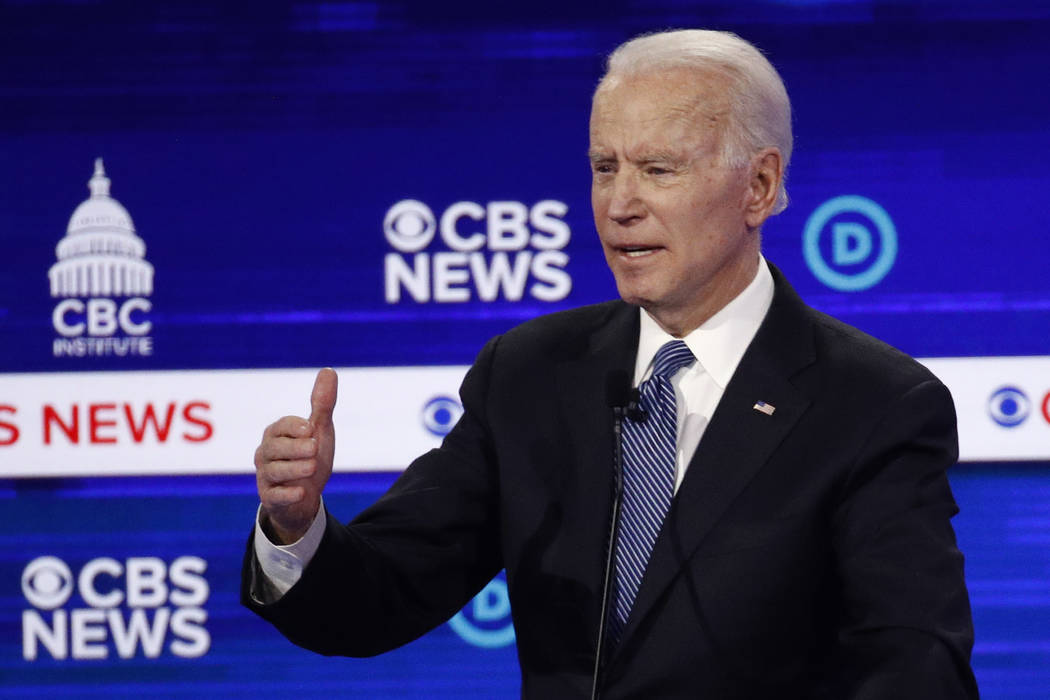 Democratic presidential candidate former Vice President Joe Biden participates in a Democratic ...