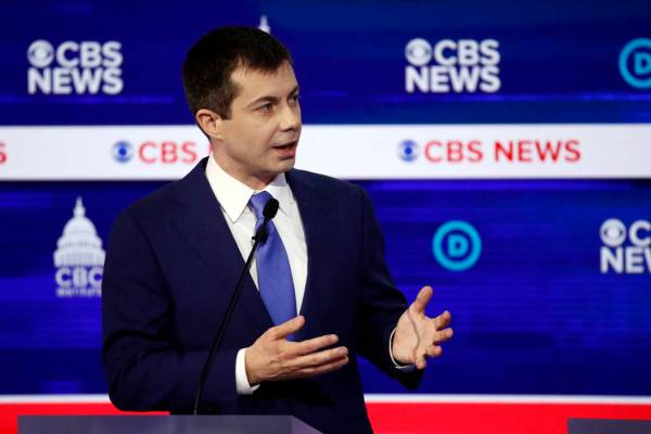 Democratic presidential candidate former South Bend Mayor Pete Buttigieg speaks during a Democr ...