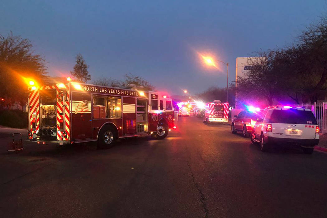 Crews respond to a fire Wednesday, Feb. 26, 2020, at Brady Linen in North Las Vegas. (James Sch ...