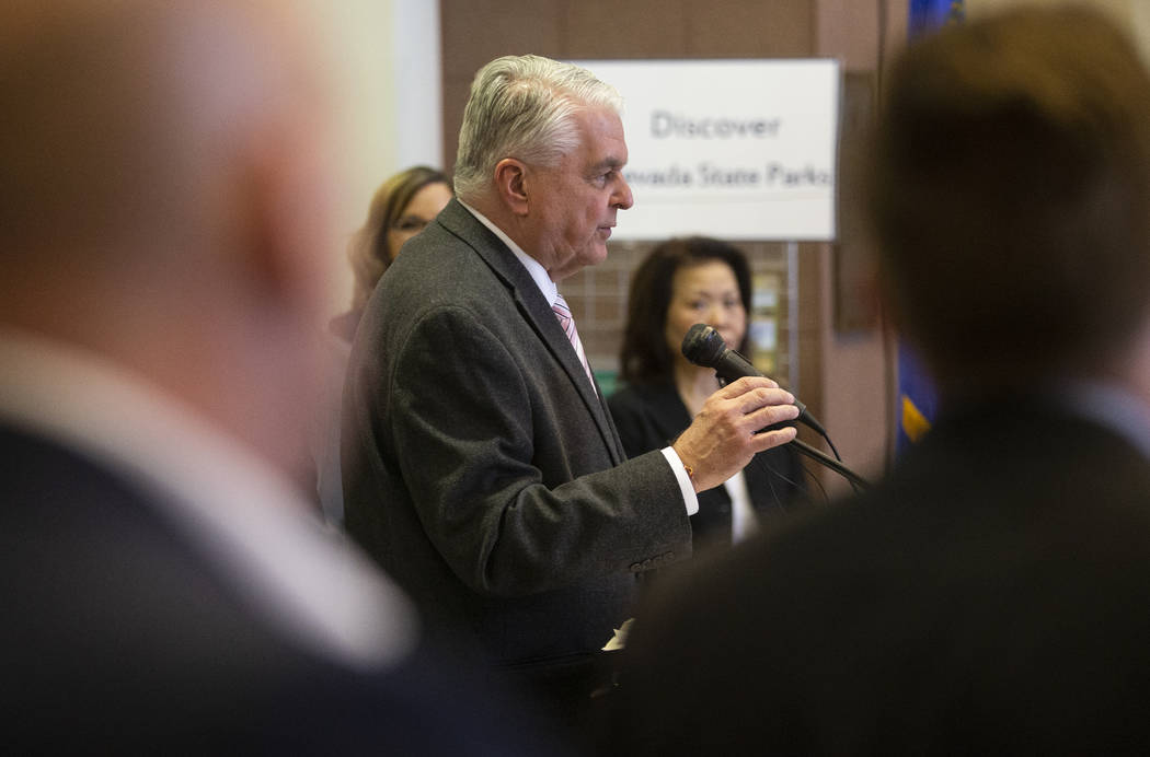 Gov. Steve Sisolak speaks during a press conference to update the public on the state of the co ...