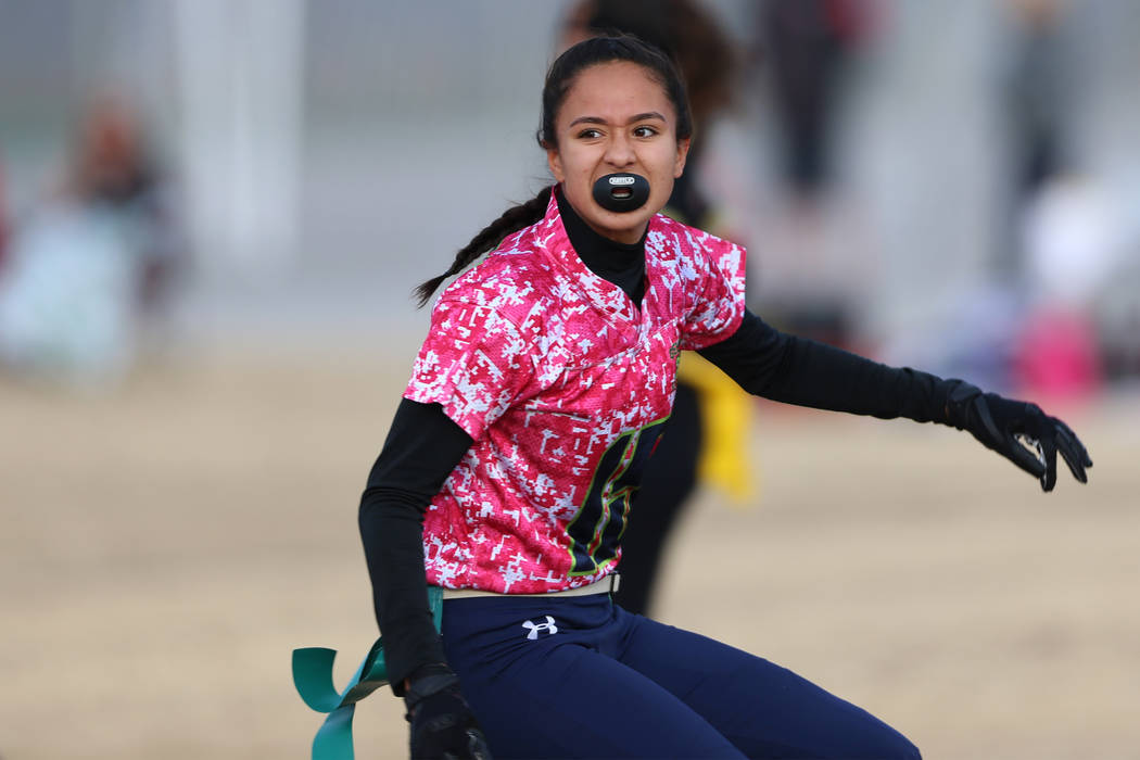 Green Valley's Jazlyn Camacho is shown during a flag football game on Wednesday, Jan. 16, 2019. ...