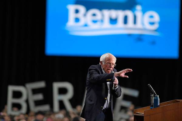 Democratic presidential candidate Sen. Bernie Sanders, I-Vt., speaks during a campaign event, F ...