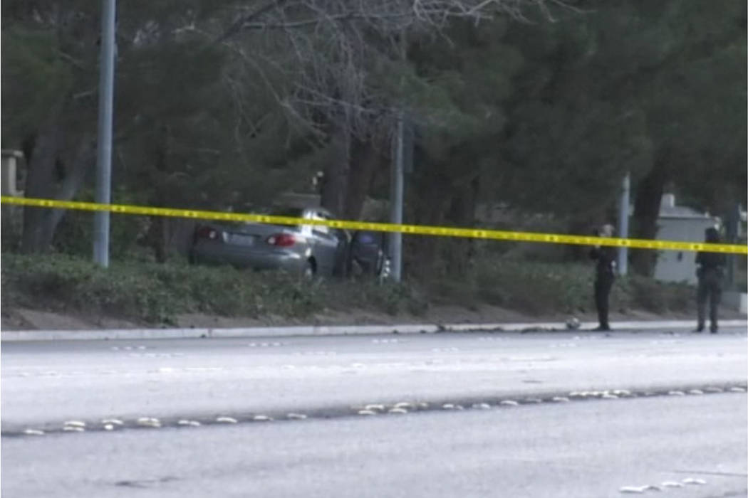 Las Vegas police investigate a fatal crash near Tropicana Avenue and Buffalo Drive in on Thursd ...