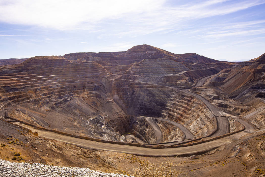 A view of an open pit mine at Nevada Gold Mines' Carlin operation Thursday, Oct. 24, 2019. (Cha ...