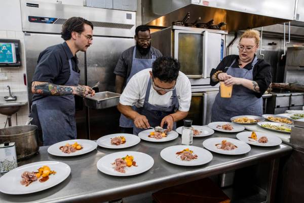 "Vegas Chef Prizefight" competitors, from left to right, Jeff Kraus, Lamar Moore, Juan Zepeda a ...