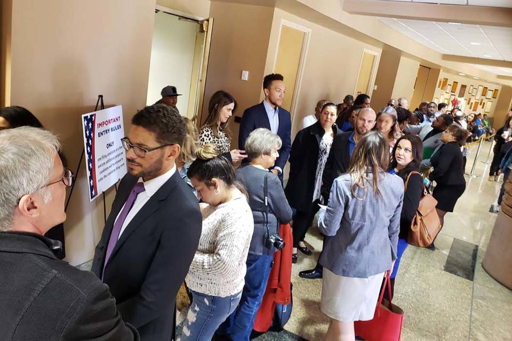 Candidates flooded the Clark County Government Center on the first day to file for local and st ...
