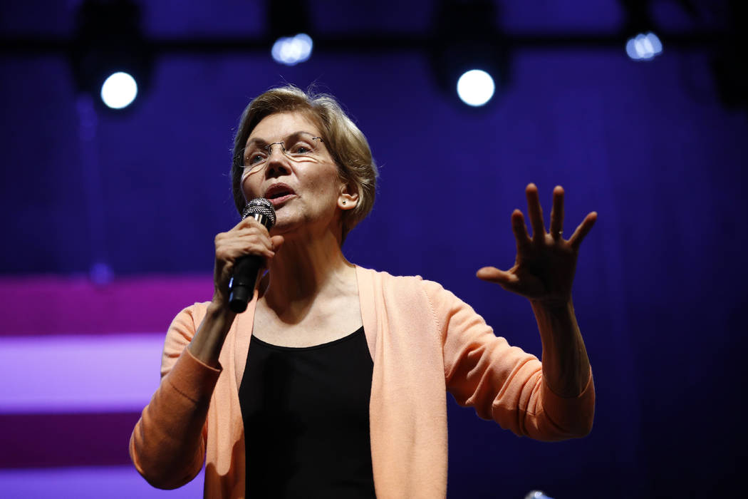 Democratic presidential candidate Sen. Elizabeth Warren, D-Mass., speaks at a campaign event wi ...