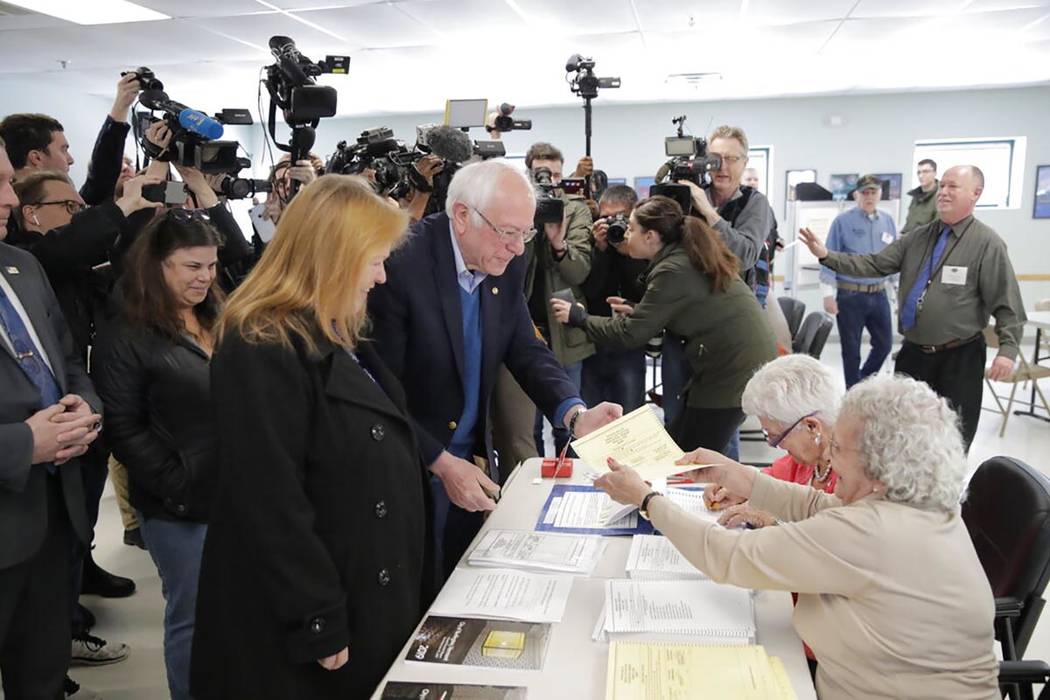 Democratic presidential candidate Sen. Bernie Sanders, I-Vt., arrives to vote in the Vermont Pr ...