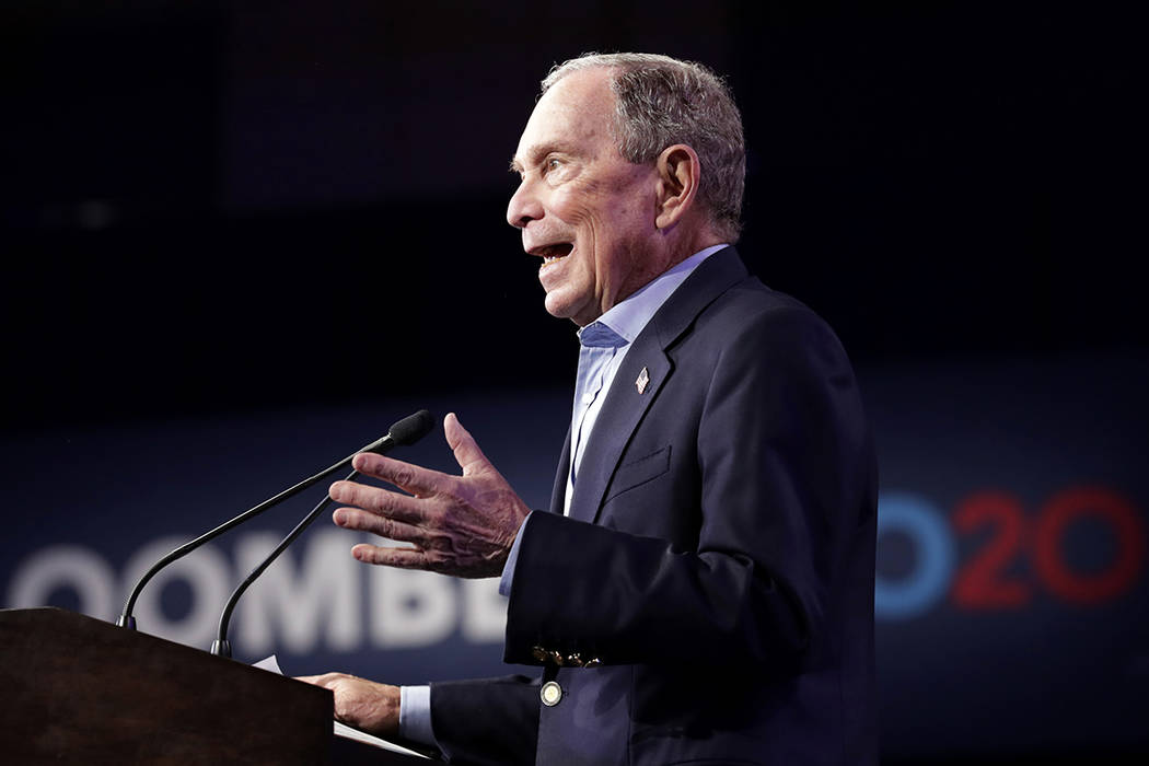 Democratic presidential candidate former New York City Mayor Mike Bloomberg speaks during a ral ...