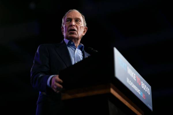 Democratic presidential candidate Mike Bloomberg speaks during a campaign rally at the Palm Bea ...