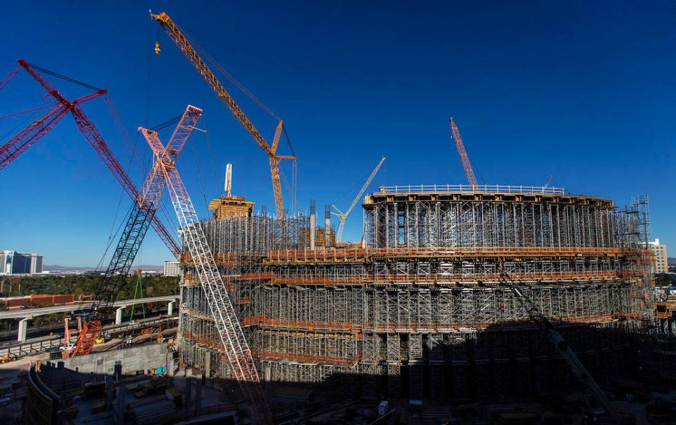 Construction continues on the MSG Sphere Las Vegas on Wednesday, Feb. 26, 2020, in Las Vegas. ( ...