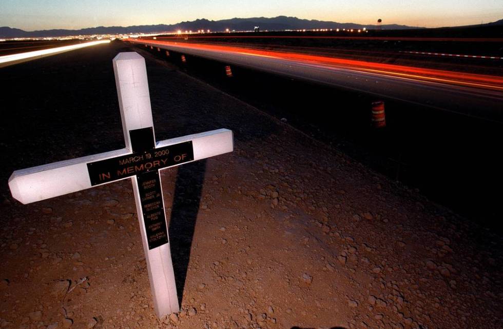A memorial of the six victims that Jessica Williams slammed into on I-15 near the Las Vegas Sp ...