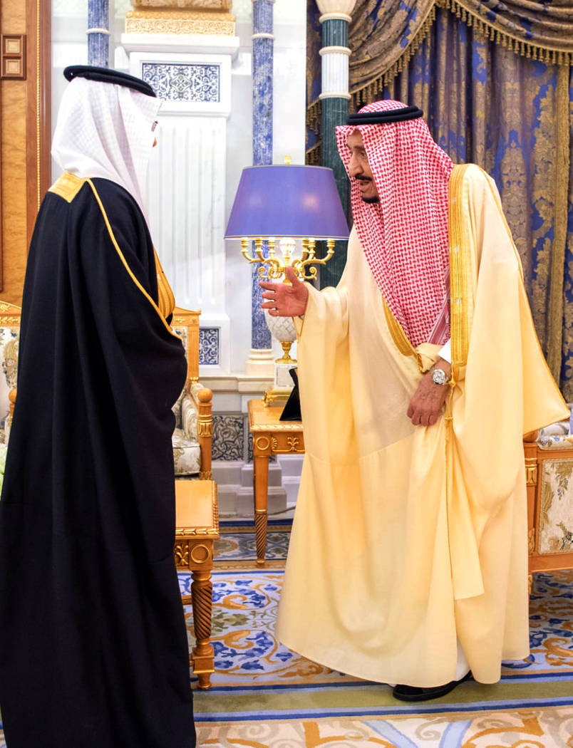 Saudi King Salman receives a newly appointed Saudi ambassador at his palace in Riyadh, Saudi Ar ...