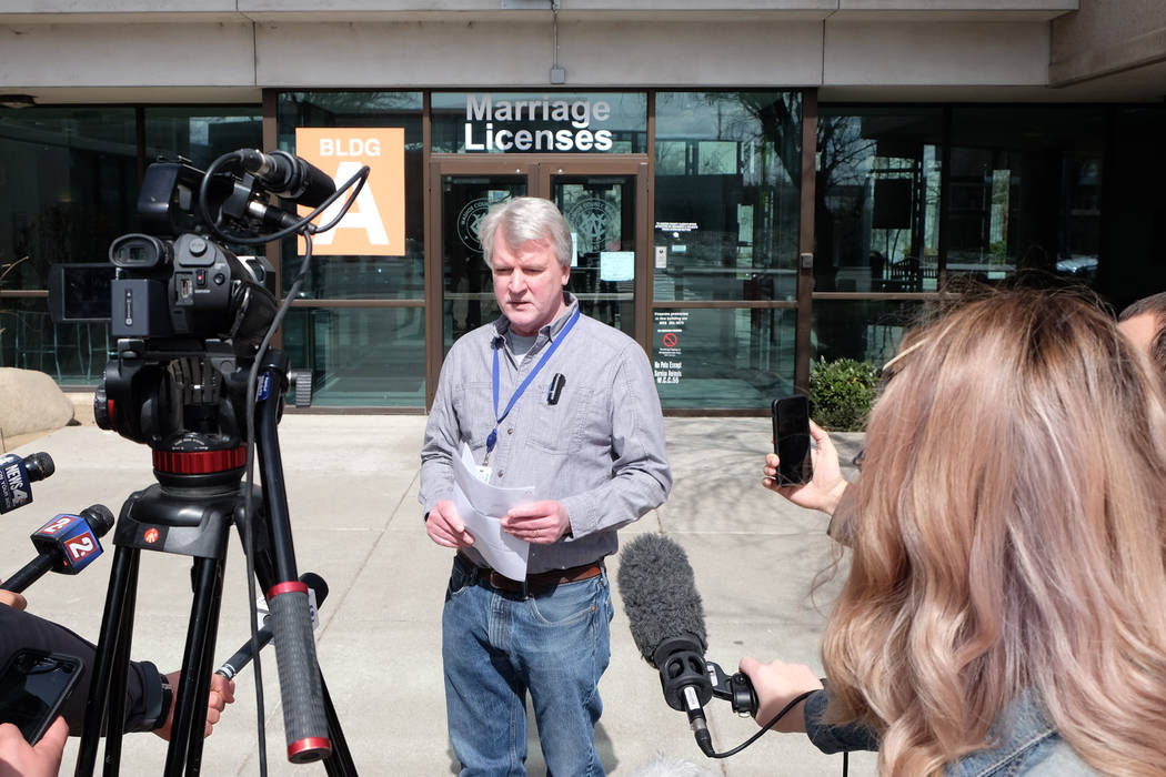 Washoe County District Health Officer Kevin Dick briefed reporters Sunday on the county's secon ...