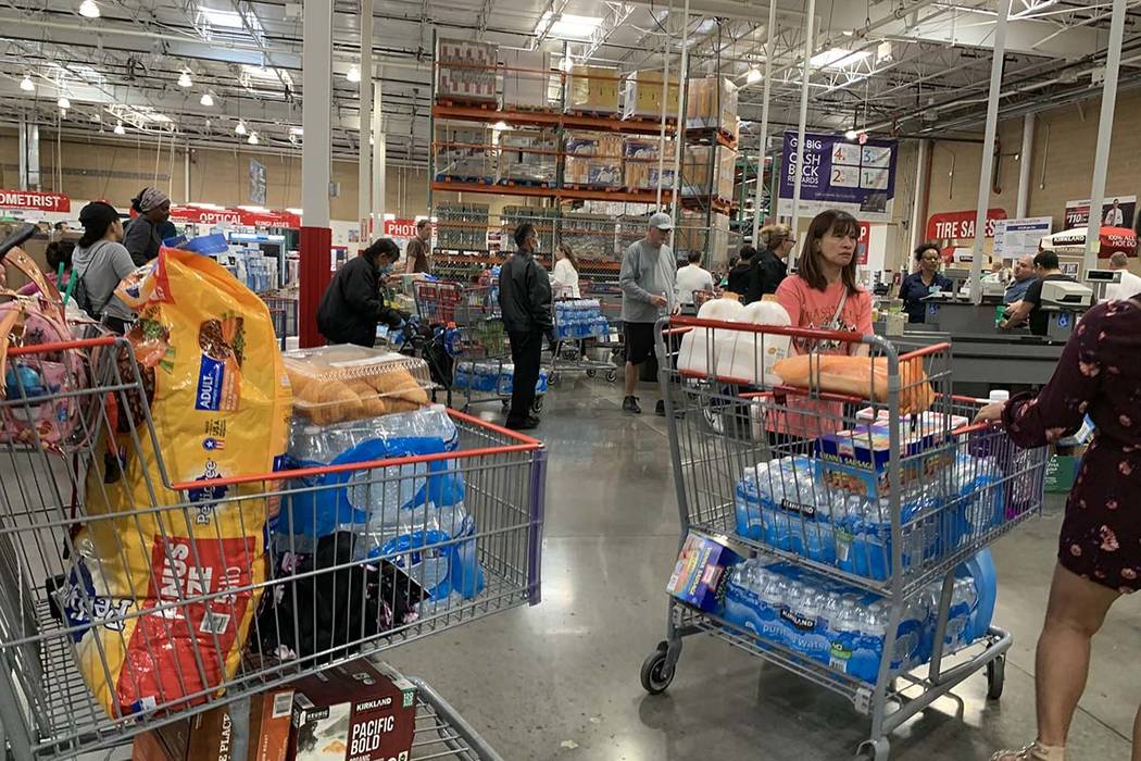 Costco customers shop at 6555 N. Decatur Blvd. in Las Vegas, March 9, 2020. (Elizabeth Brumley/ ...