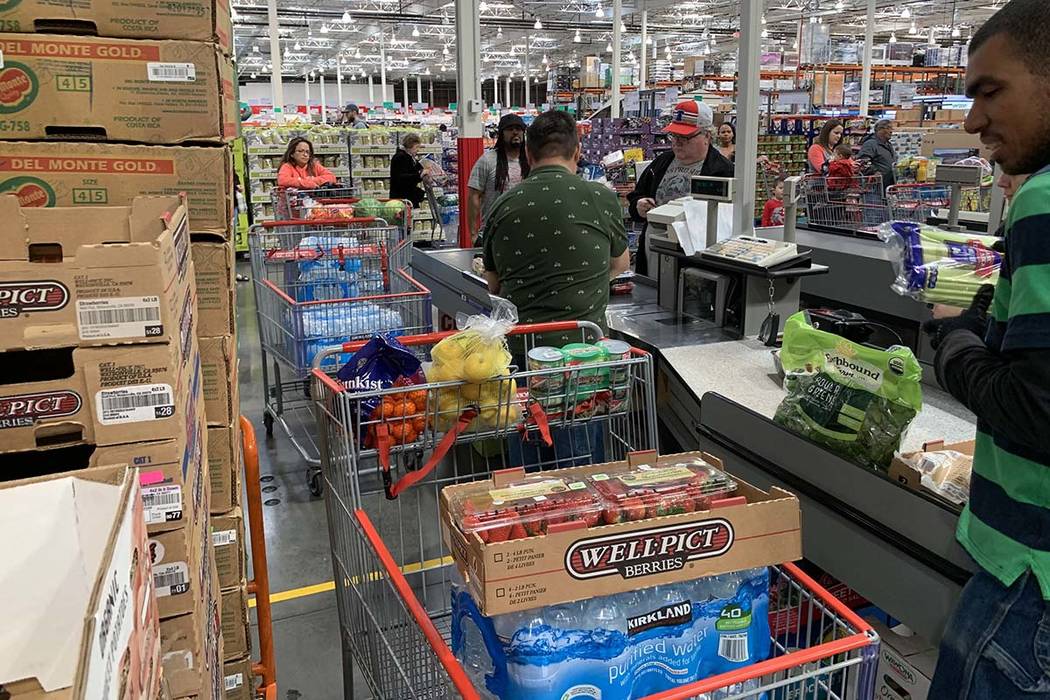 Customers shop at Costco at 6555 N. Decatur Blvd. in Las Vegas, March 9, 2020. (Elizabeth Bruml ...