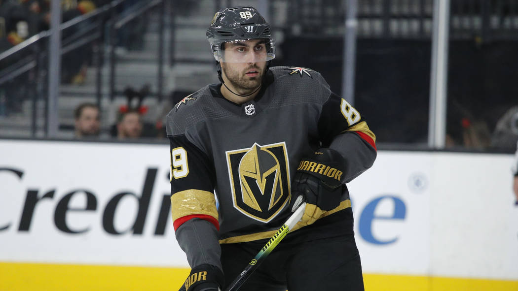 Vegas Golden Knights right wing Alex Tuch (89) plays against the Vancouver Canucks during an NH ...