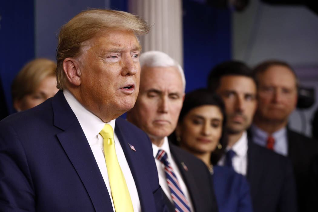 President Donald Trump speaks in the Brady press briefing room of the White House in Washington ...