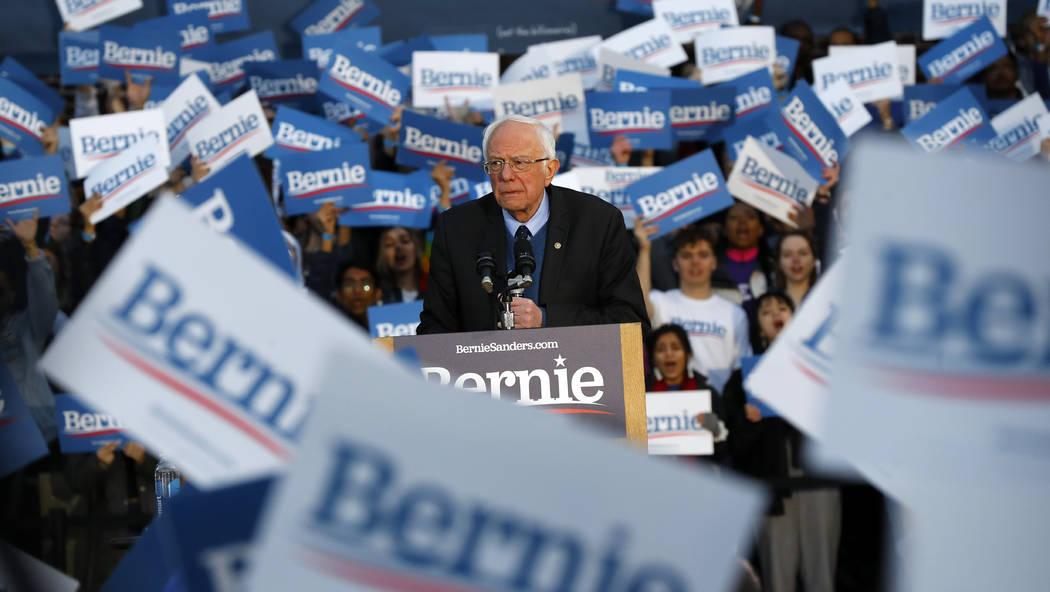 Democratic presidential candidate U.S. Sen. Bernie Sanders, I-Vt., speaks during a campaign ral ...