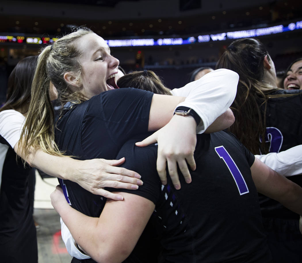 The Portland Pilots celebrate after winning the West Coast Conference championship against the ...