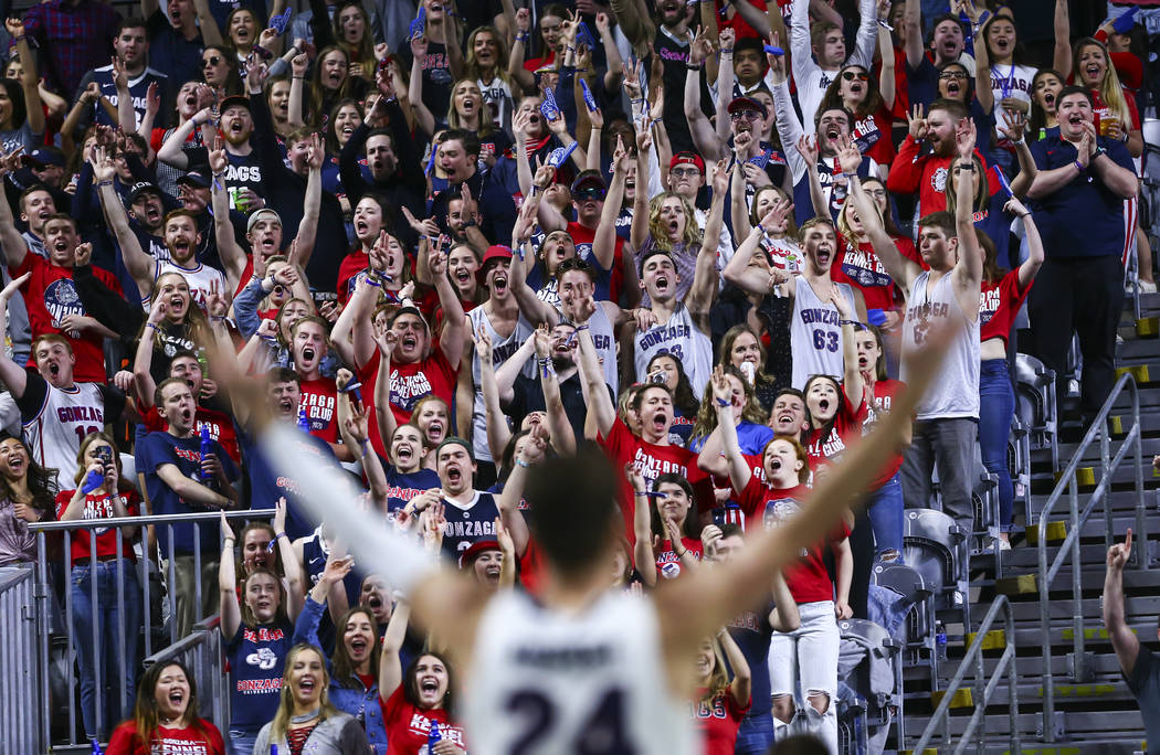 Gonzaga Bulldogs fans cheer during the first half of the West Coast Conference tournament champ ...