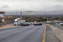 The Nevada Highway Patrol investigates a crash after a vehicle struck a pedestrian Tuesday, Mar ...