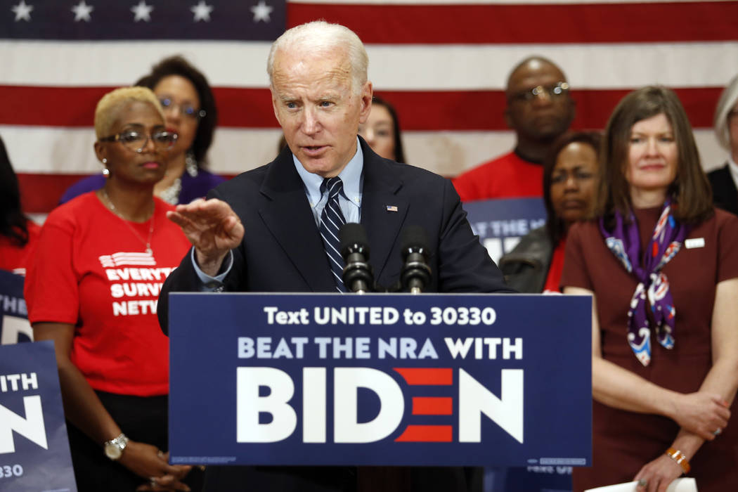Democratic presidential candidate former Vice President Joe Biden speaks at a campaign event in ...