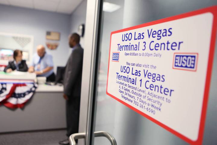 A sign is posted with hours of operation outside the new Terminal 3 USO canteen at McCarran Int ...