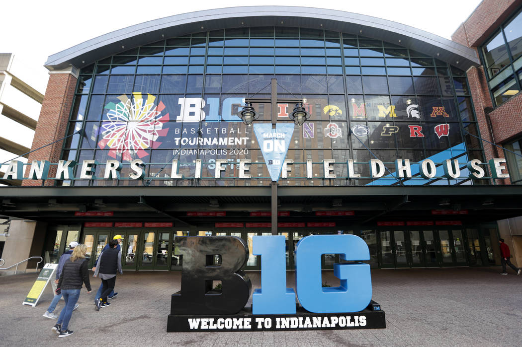 Fans enter The Bankers Life Fieldhouse for a game at the Big Ten Conference basketball tourname ...