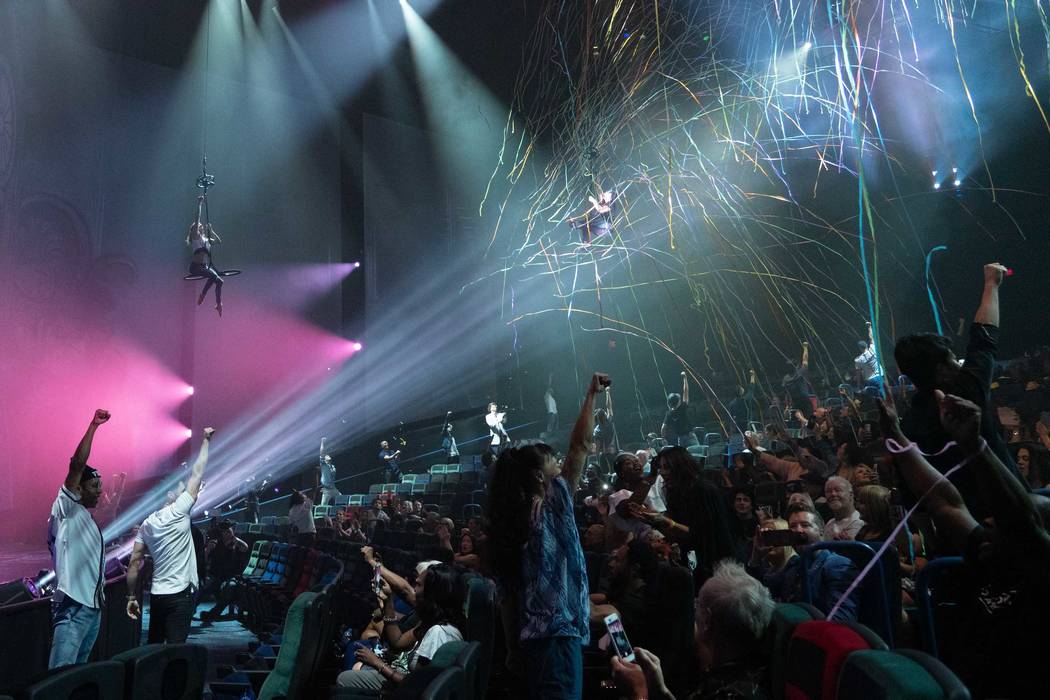 The cast of "Michael Jackson One" performs at Jackson's birthday celebration on Aug. 29, 2019. ...