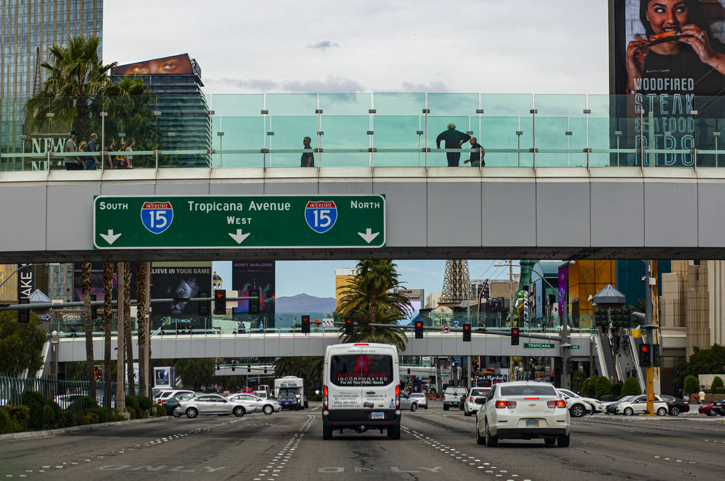 A view of traffic down Las Vegas Boulevard near Tropicana Avenue on Thursday, March 12, 2020. ( ...